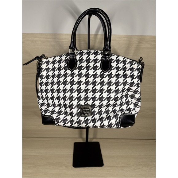 Dooney & Bourke Houndstooth Career Tote Coated Cotton / Leather Satchel Handbag